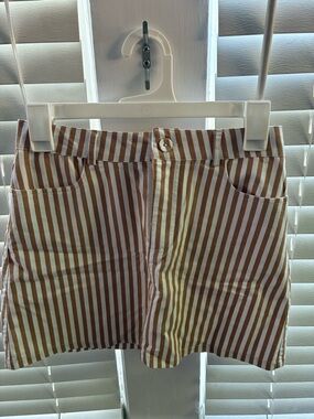 Forever 21 White and Brown Vertical Stripe Mini Skirt